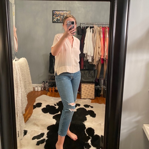 Everlane Tops - Short Sleeve Sheer Pink Button Down